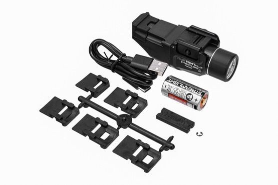 This weapon light includes a USB rechargeable battery.